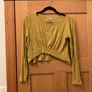 Anthropologie Bordeaux cropped mustard sweater